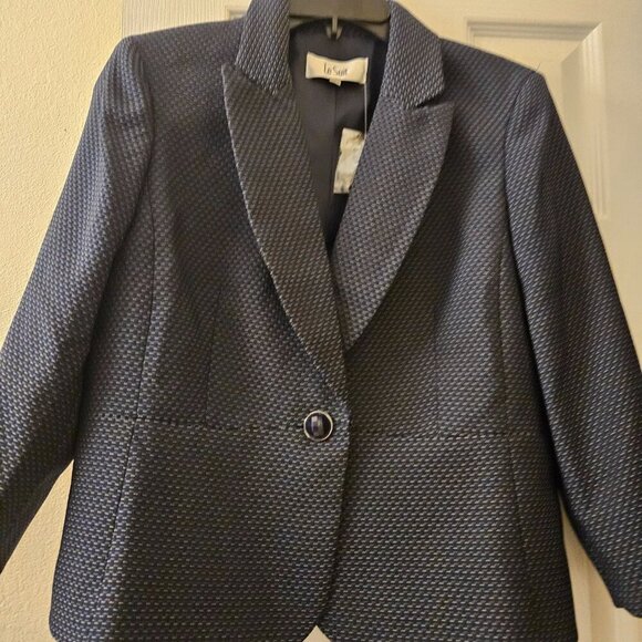 NWT Le Suit Career Office Wear Navy Blue Small Polka Dot Blazer Peplum Jacket 8 - Picture 4 of 11